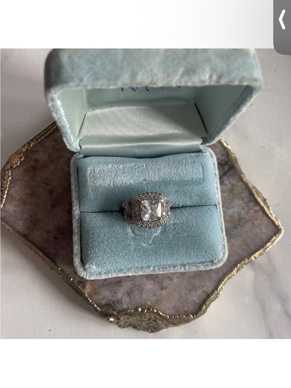925 Sterling Silver Square Halo Engagement Ring Bridal Statement Jewelry